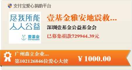 雅安地震壹基金捐款证书 雅安地震壹基金捐款证书